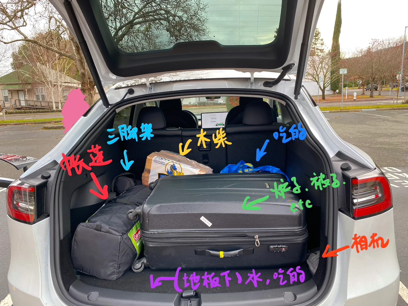 露营后备箱实况，空间极为富余